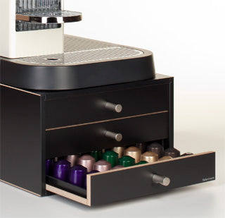 Kapselbox für Kaffeekapseln in schwarz aus dem Holzwerkstoff MDF Mel beschichtet ideal für Nespressokapseln und die dafür vorgesehenen Maschinen