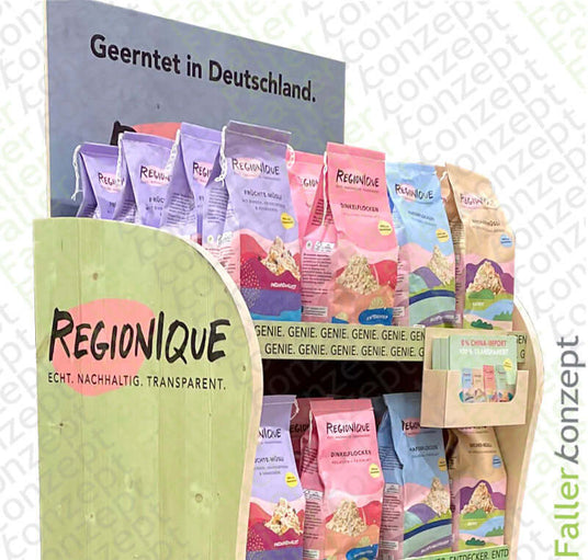 Massiv Holz Verkaufregal Langzeit Display Holzdisplay Faller konzept Holz Holz display mit Druck von holzdisplayshop