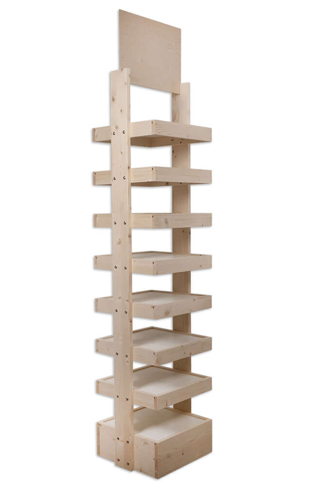 Holzdisplay Regal modular flex mit Zusatzmodul Fachböden sind flexibel in der Höhe