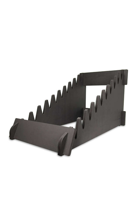 Stabiler Präsentationsständer aus schwarz durchgefärbtem MDF für bis zu 10 Mustertafeln oder Holzböden.