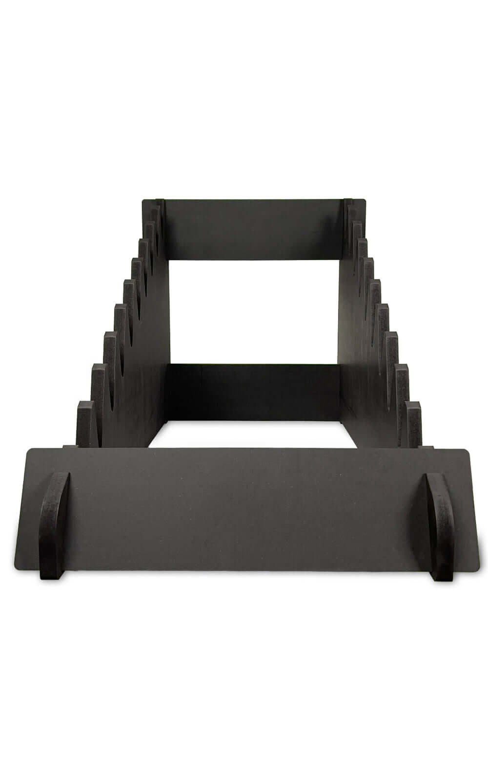 Stabiler Präsentationsständer aus schwarz durchgefärbtem MDF für bis zu 10 Mustertafeln oder Holzböden.