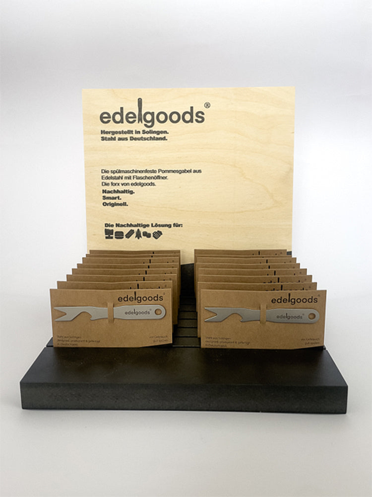 Thekendisplay Holz von Holzdisplayshop Brike und MDF schwarz incl. Digitaldruck ab Stückzahl 1, Kundenfoto von edelgoods