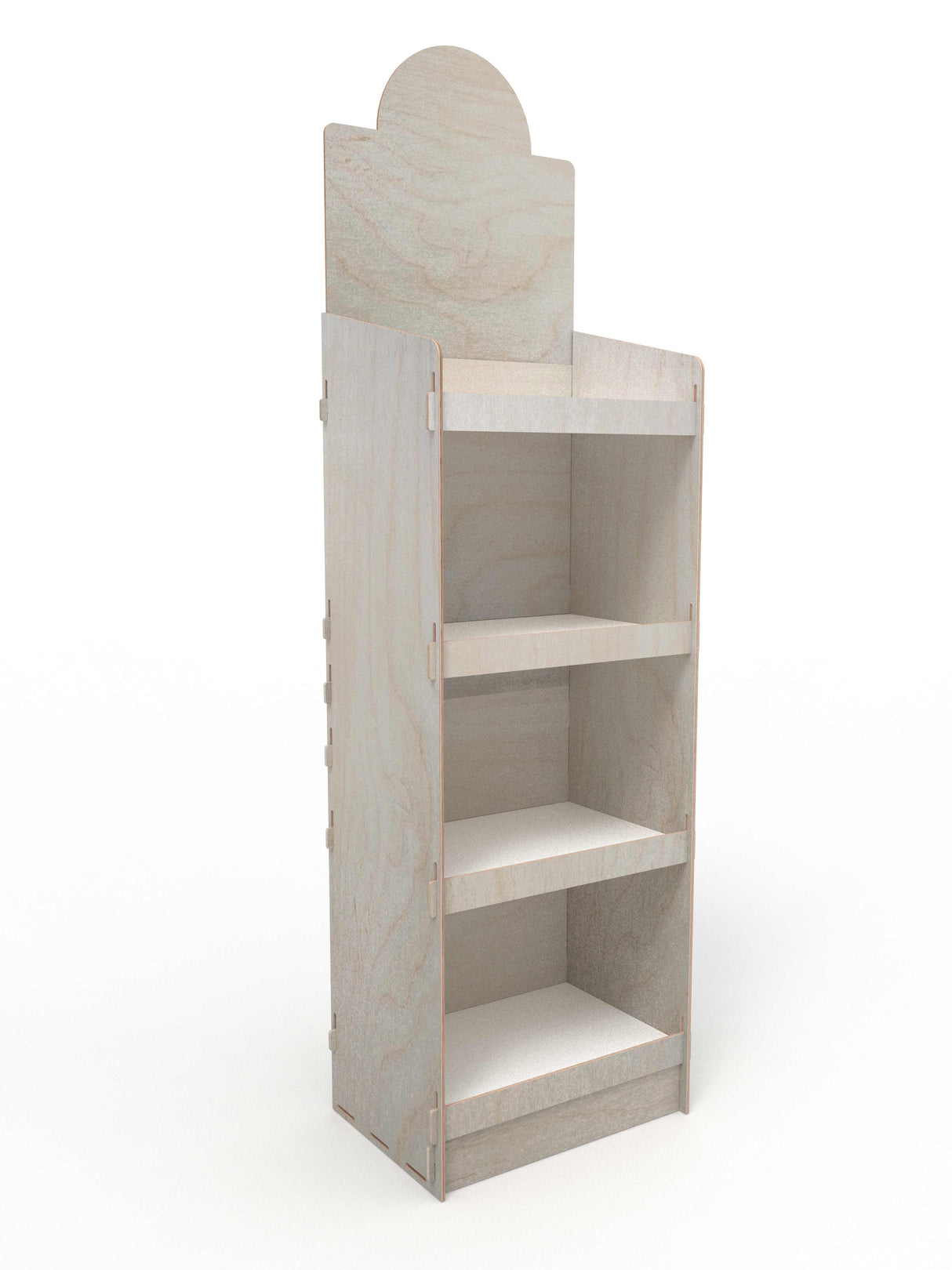 Großes, bedrucktes Verkaufsdisplay aus Holz mit Rückwand und 400mm Raster, ideal für den Point of Sale.