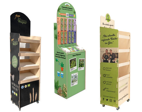 Holz Displays komplett montiert oder zum Stecken von holzdisplayshop