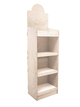 Großes, bedrucktes Verkaufsdisplay aus Holz mit Rückwand und 400mm Raster, ideal für den Point of Sale.