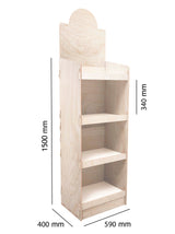 Großes, bedrucktes Verkaufsdisplay aus Holz mit Rückwand und 400mm Raster, ideal für den Point of Sale.